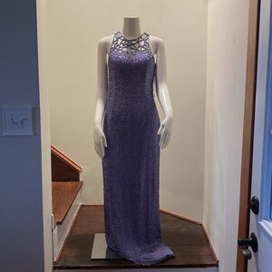 Scala Lavender Beaded Gown SIZE M – Sleeveless High Neck Formal Evening Dress